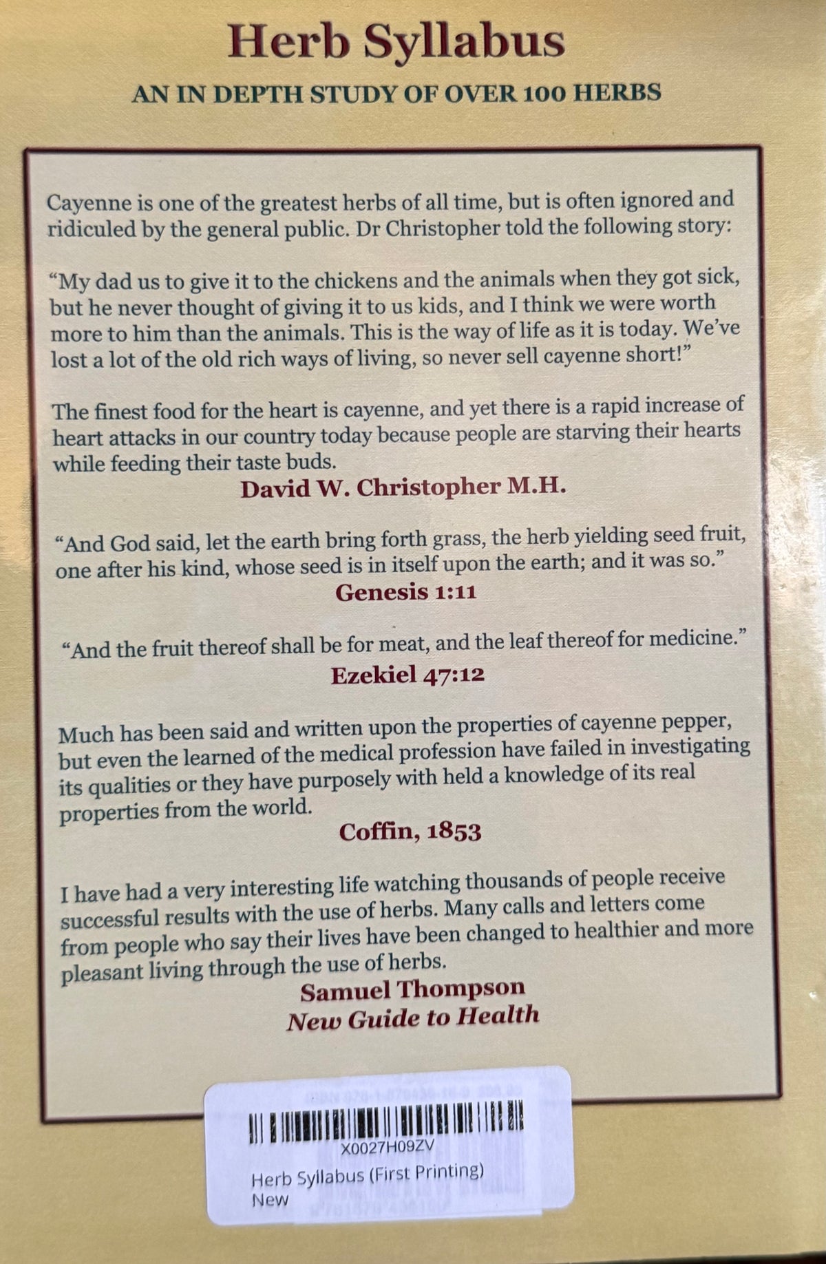 HERB
SYLLABUS DR. JOHN R.
CHRISTOPHER